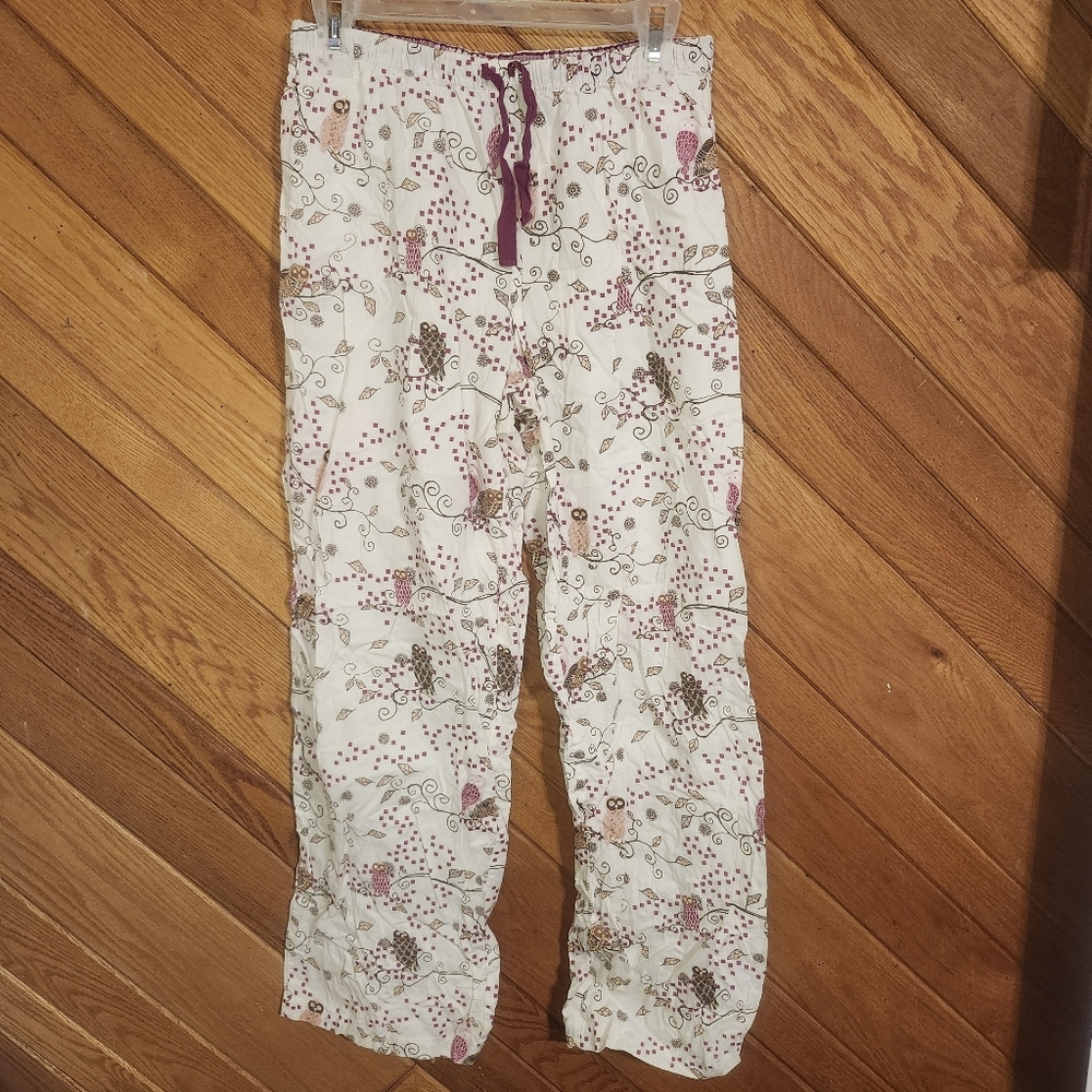 Charter Club Intimates Small Cotton White Owl Print Drawstring Pajama Pants